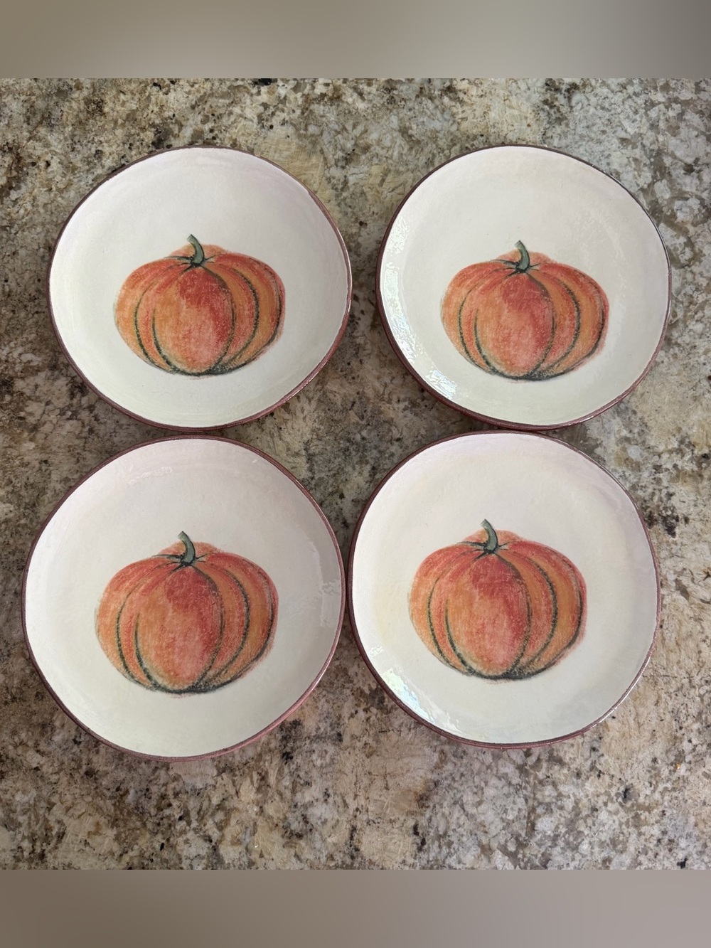 Crate & Barrel Pumpkin Dessert Salad Plates Set of 4 Fall Autumn Thanksgiving